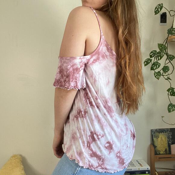 American Eagle Pink Tie Dye Cold Shoulder Top L - Picture 5 of 8